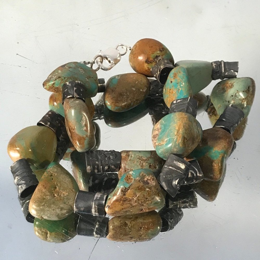 Crescent Valley Turquoise Chunky Necklace Sterling Silver Sustainable 925 - Picture 5 of 11